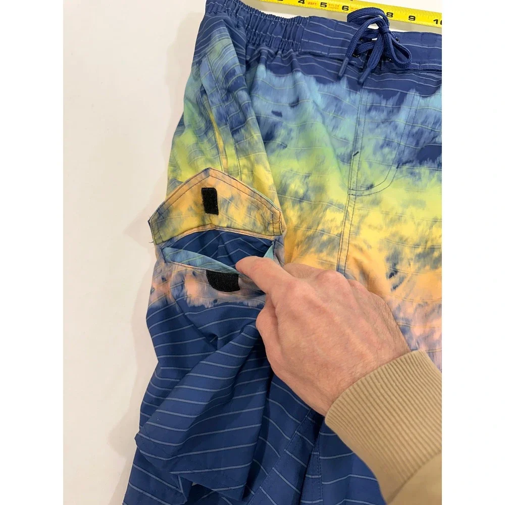 U.S. Apparel Tie Dye Sunset Swim Trunks Mens Size Medium Blue Yellow | Surf core